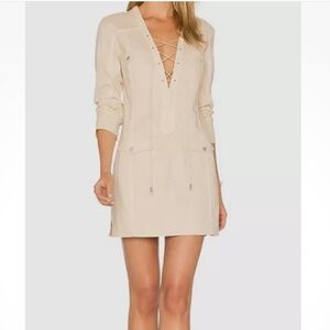 TJD The Jetset Diaries Beige Kupala Lace Up Linen Mini Dress Size XS Travel